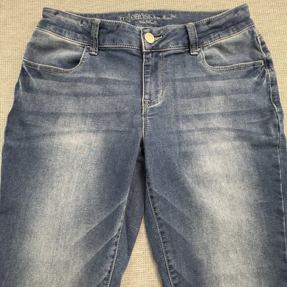 M Jeans By Maurices Womens Size M Reg Blue Denim Jeans Red Plaid Cuff Med Wash - Picture 3 of 15